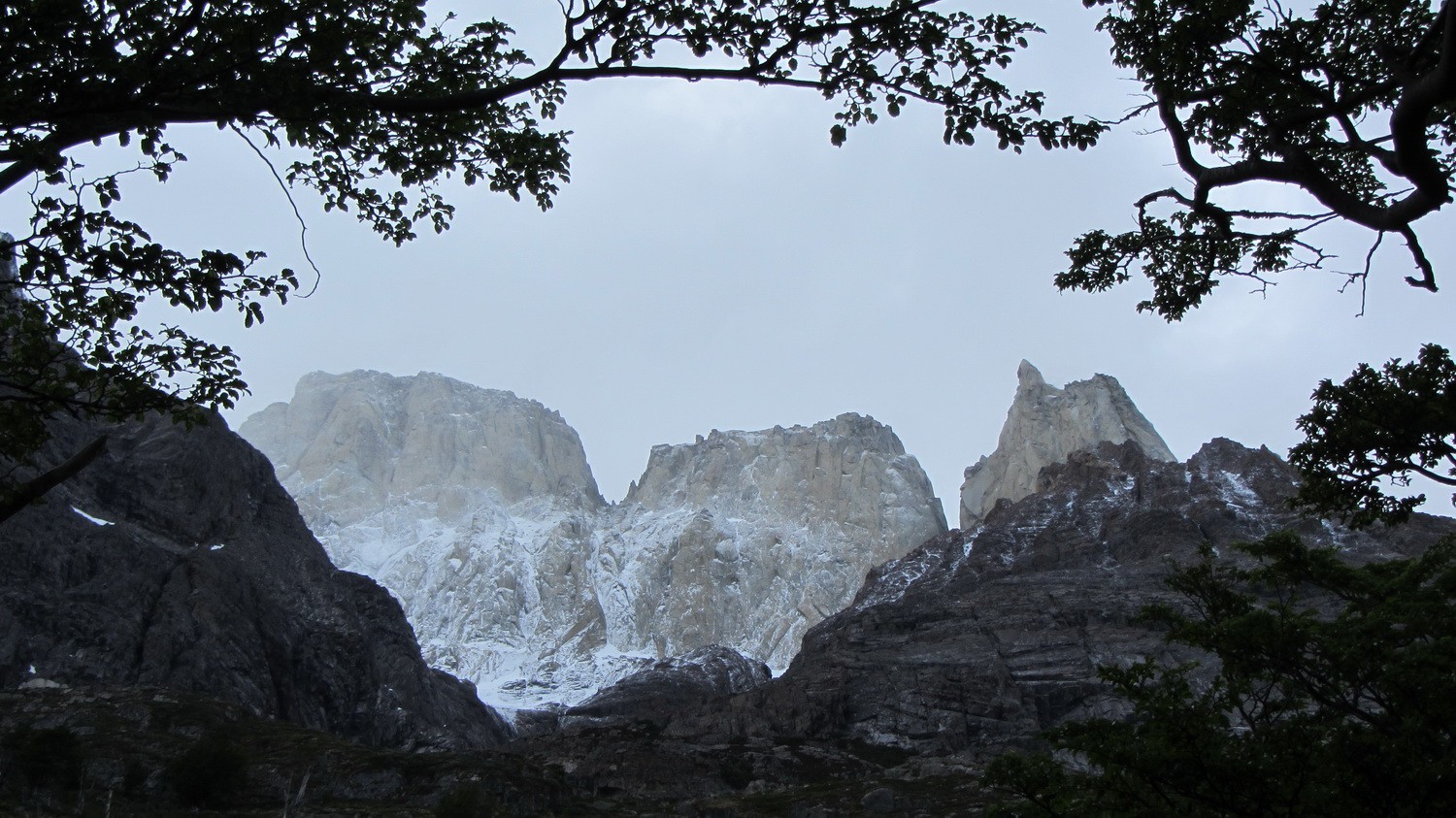 Mountains East of the tongue of Glacier Grey with fresh snow